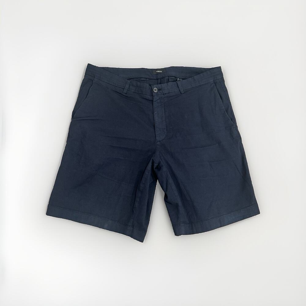 Theory Men’s Navy Shorts 36 Classic Cotton Flat Front Casual Summer Chino